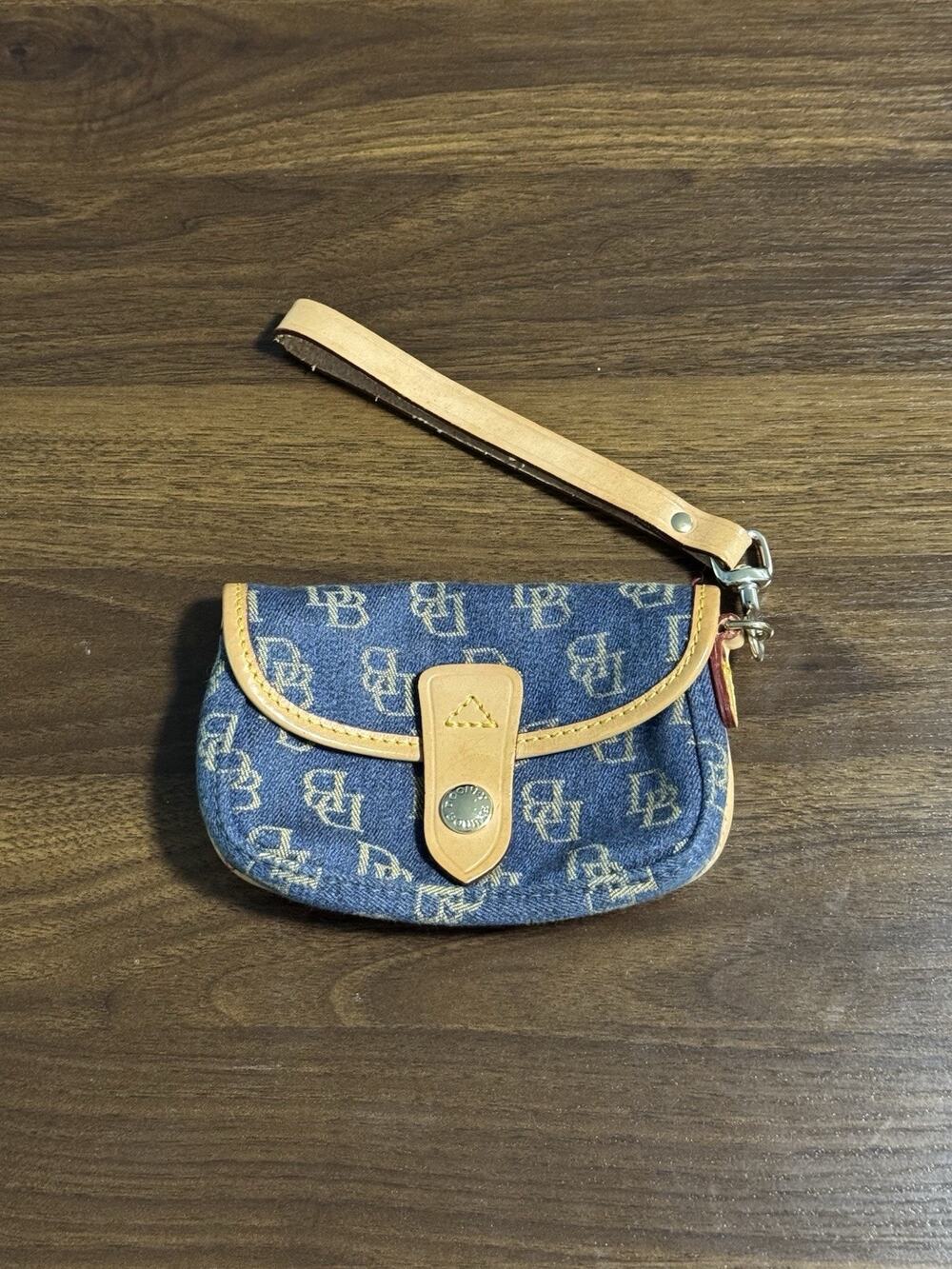 VTG Dooney & Bourke Denim Monogram Wristlet Wallet made in USA Y2K Pouch Clutch